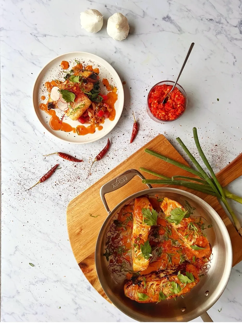 Chili salmon All-Clad pan